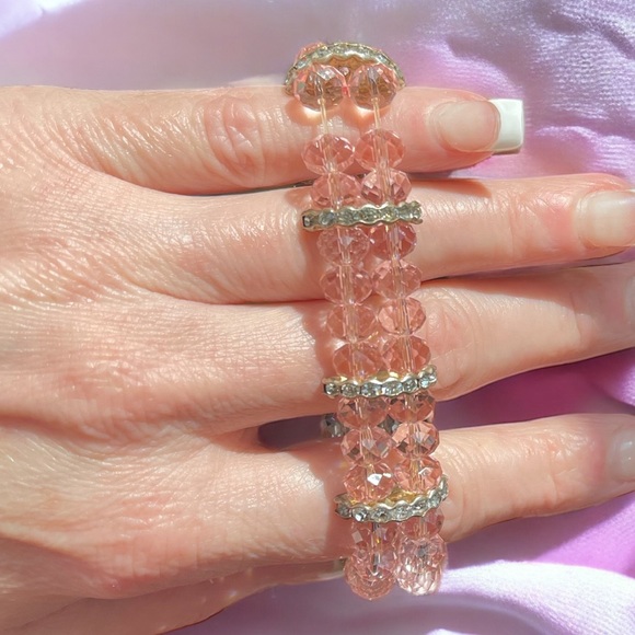 Pink/Peach Clear Clear Crystal Stretch Bracelet - Picture 2 of 7